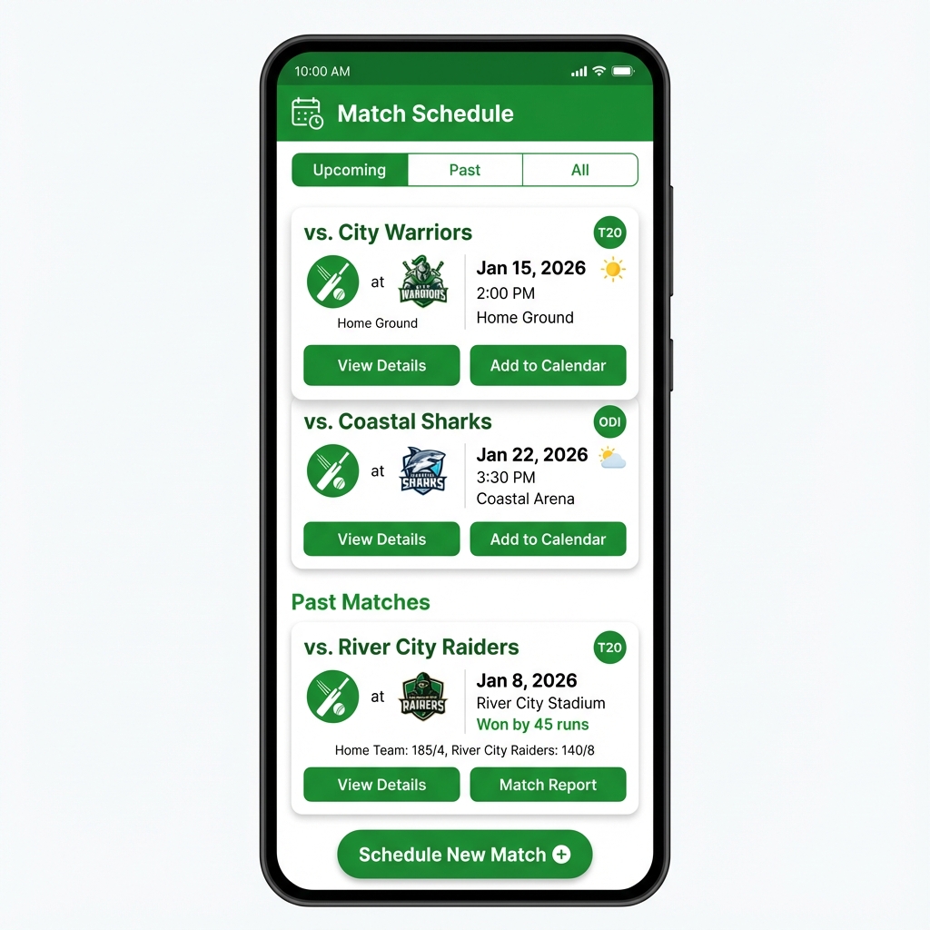 Match Scheduling Interface